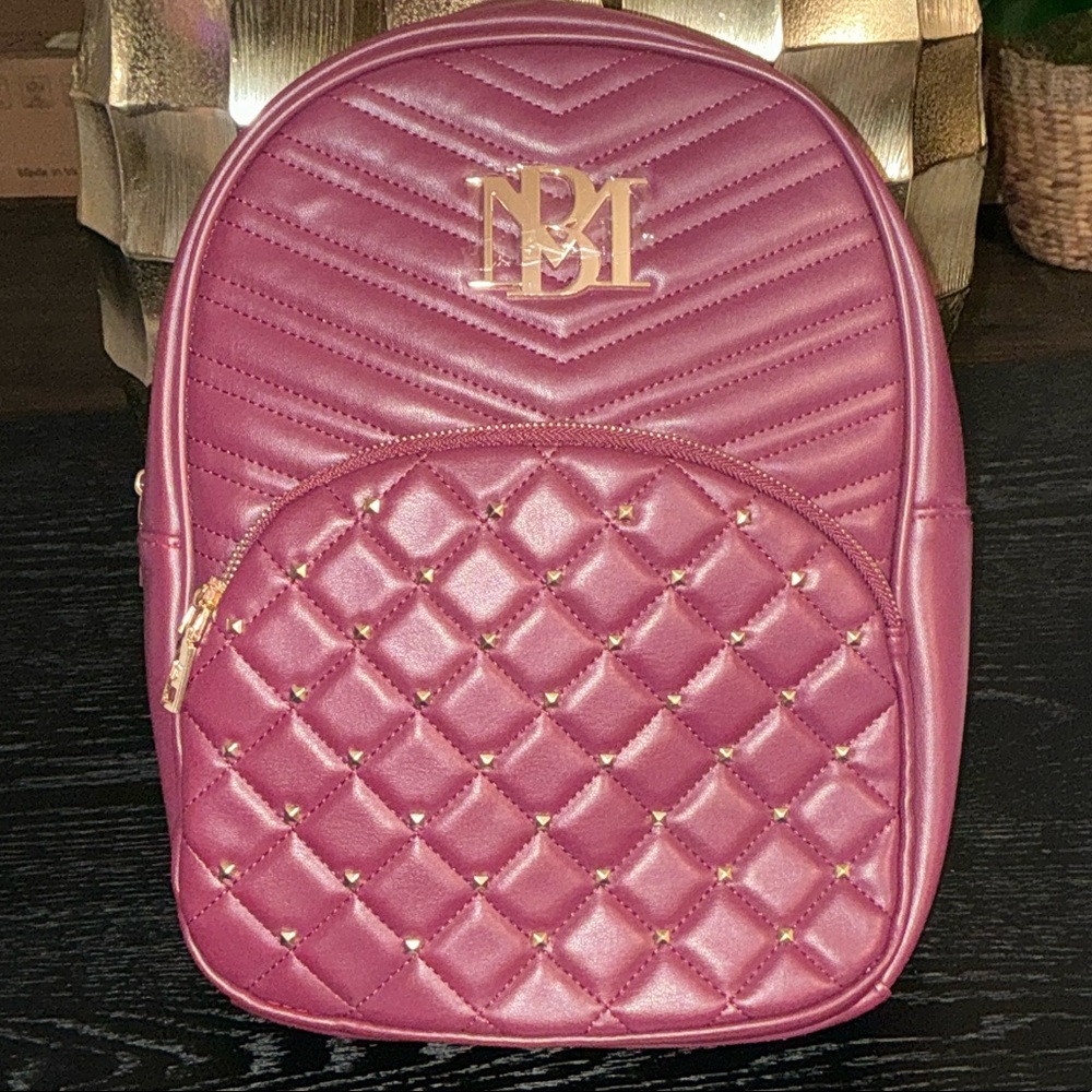 NEW 💎 Badgley Mischka Burgundy Quilted Backpack with Gold Accents